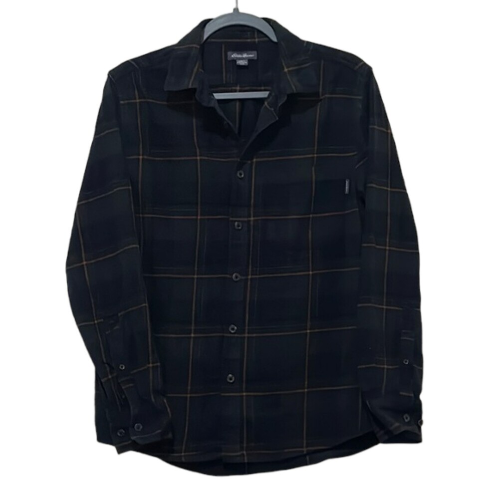 Eddie Bauer Plaid Flannel Button Down Shirt Mens Small Outdoor Chore Pockets